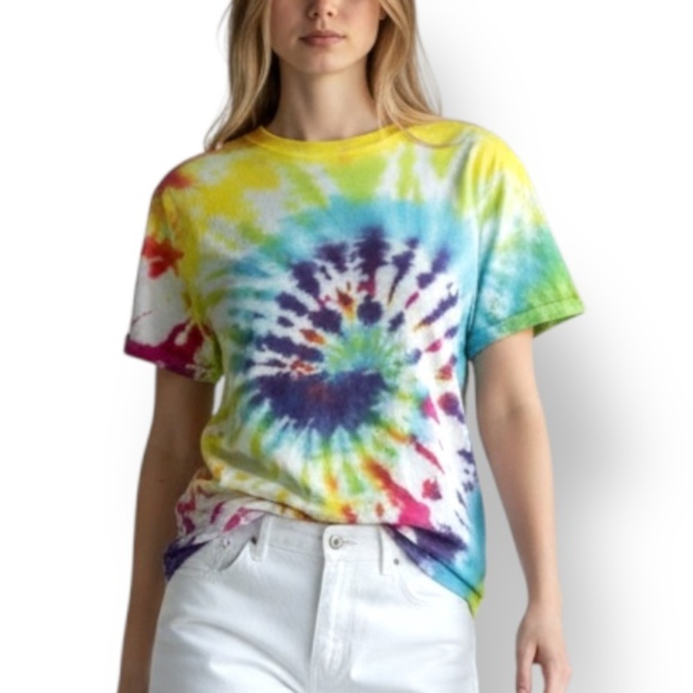 4/$20 Vintage Jerzees Tie Dye Rainbow Spiral Tee Short Sleeve Cotton Blend Small